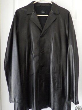 Boss Hugo Boss Men's Lambskin Leather Jacket Blazer Coat Brown Size 54 Formal